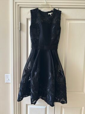 Maje Black Sleeveless Lace Fit-and-Flare Dress
